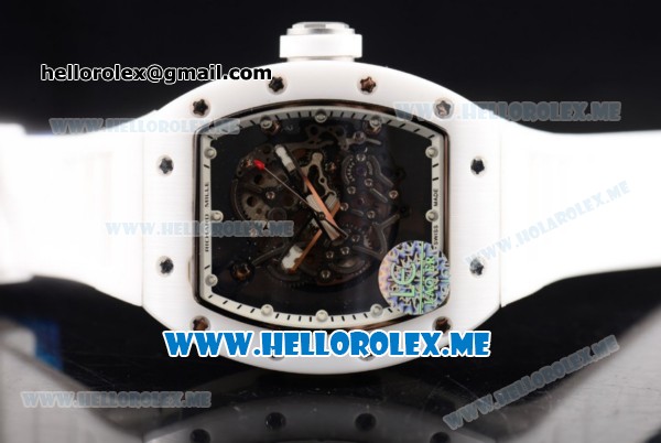 Richard Mille RM 055 Bubba Watson Asia Manual Winding Ceramic/Steel Case with Skeleton Dial and White Rubber Strap White Inner Bezel - 1:1 Original - Click Image to Close